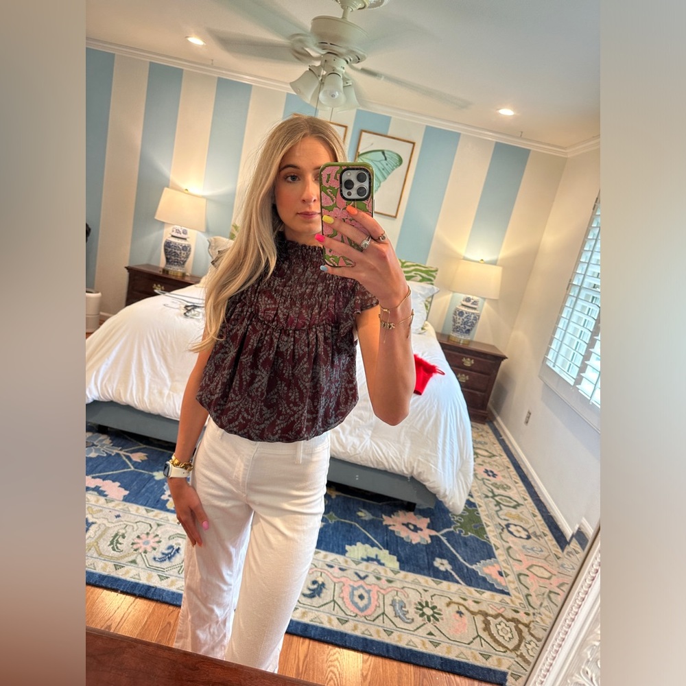 Smocked Flutter Sleeve Blouse